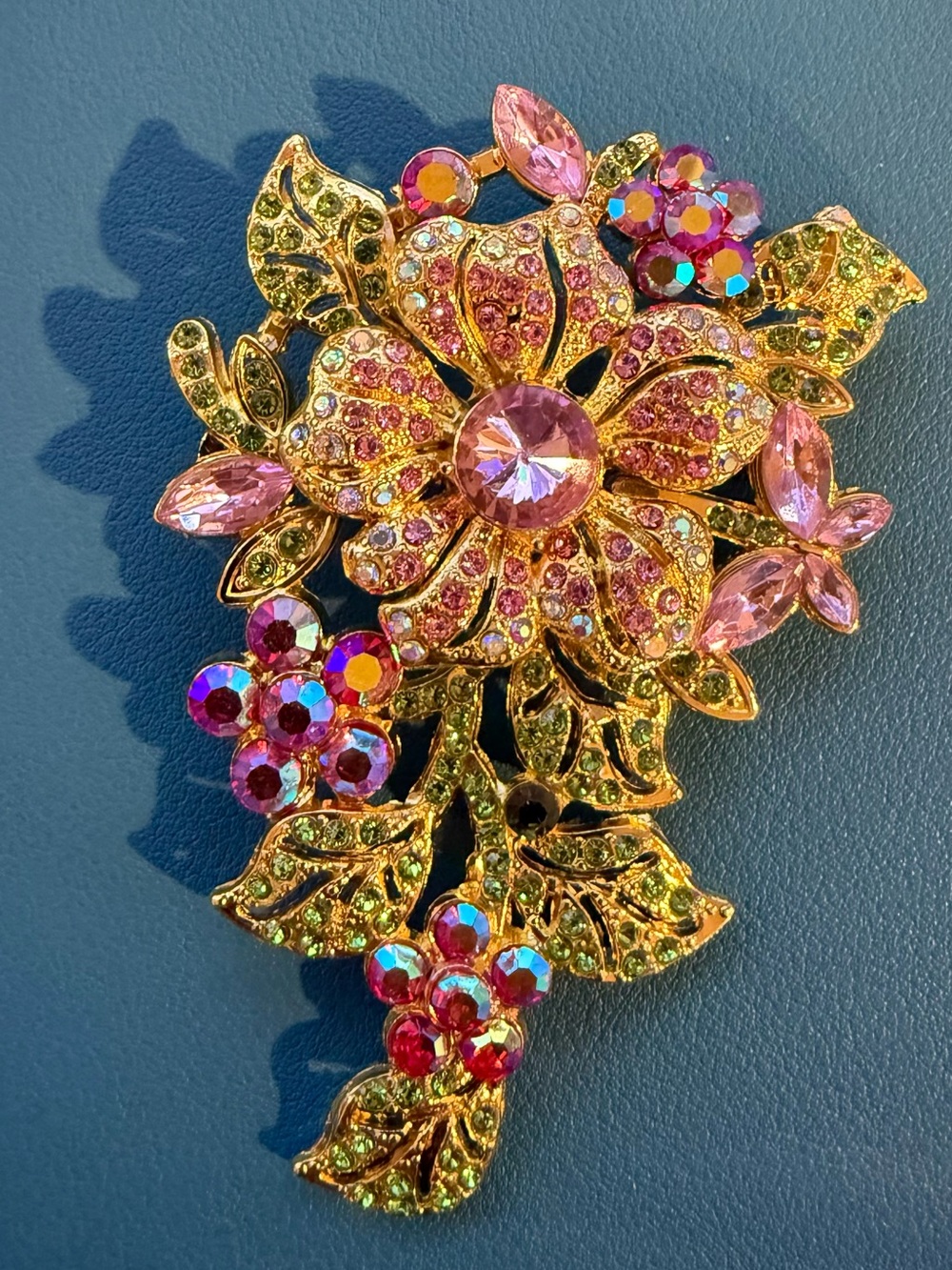 Gold-Tone Pink Crystal Floral Brooch - Women Jewelry